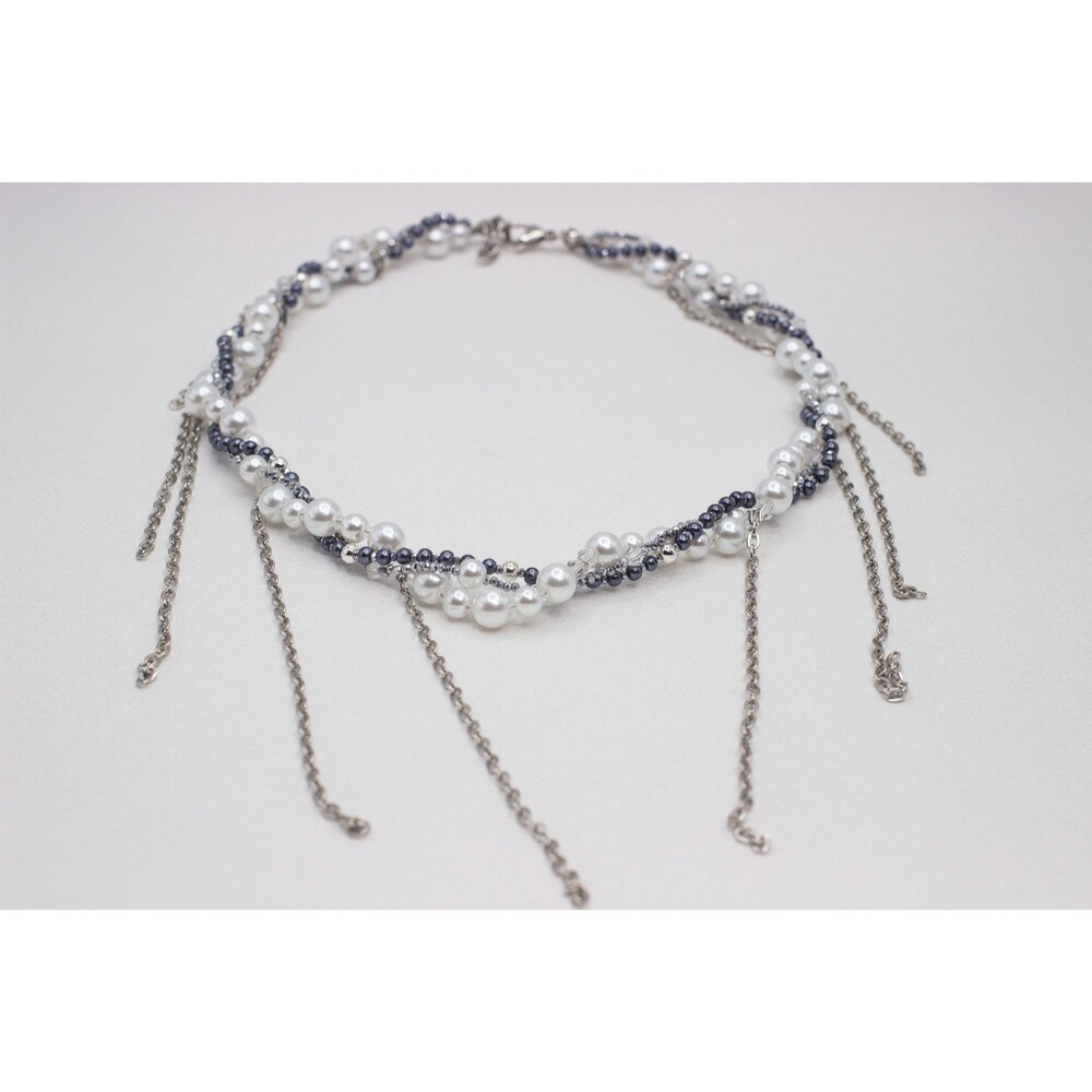 Avant Garde  White Gray Twisted Pearl Crystal Chain Y2K Necklace